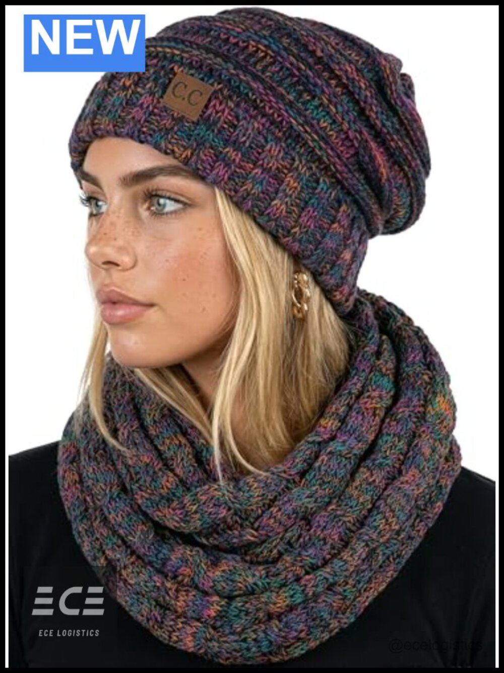 Slouchy Beanie and Infinity Scarf Set, Oversized Chunky Knit Winter